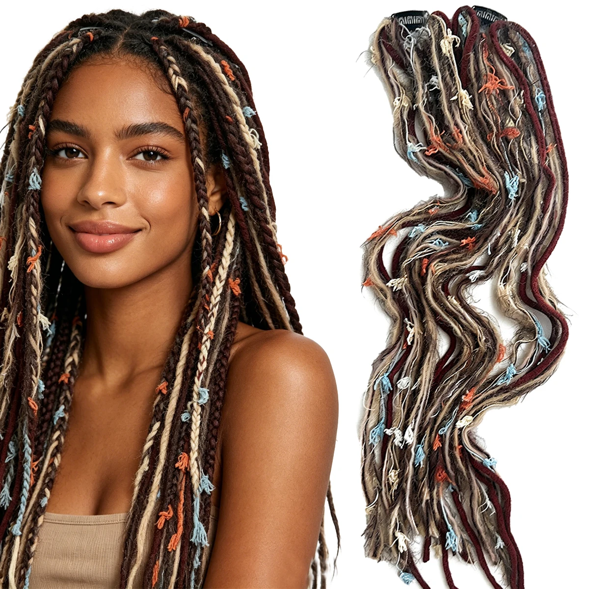 Synthetic 2Pcs Wool Yarn Dreadlock Clip Hair Extensions Maillard Long Boho Tassel Colored Vintage Braids Hair For Woman
Synthetic 2Pcs Wool Yarn Dreadlock Clip Hair Extensions Maillard Long Boho Tassel Colored Vintage Braids Hair For Woman