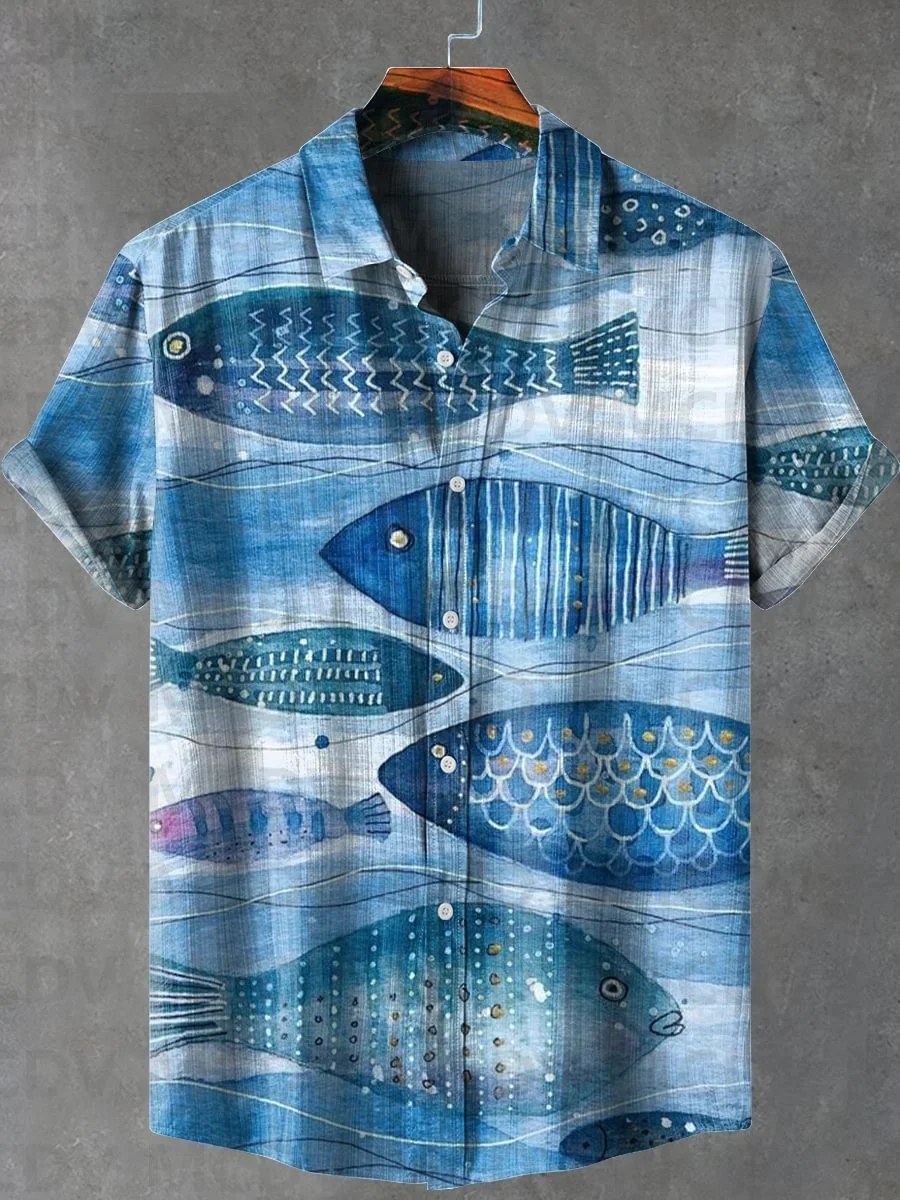 School of Blue Fish Vintage Print Casual Shirt Women's For Men Summer Hawaiian Shirts
School of Blue Fish Vintage Print Casual Shirt Women's For Men Summer Hawaiian Shirts