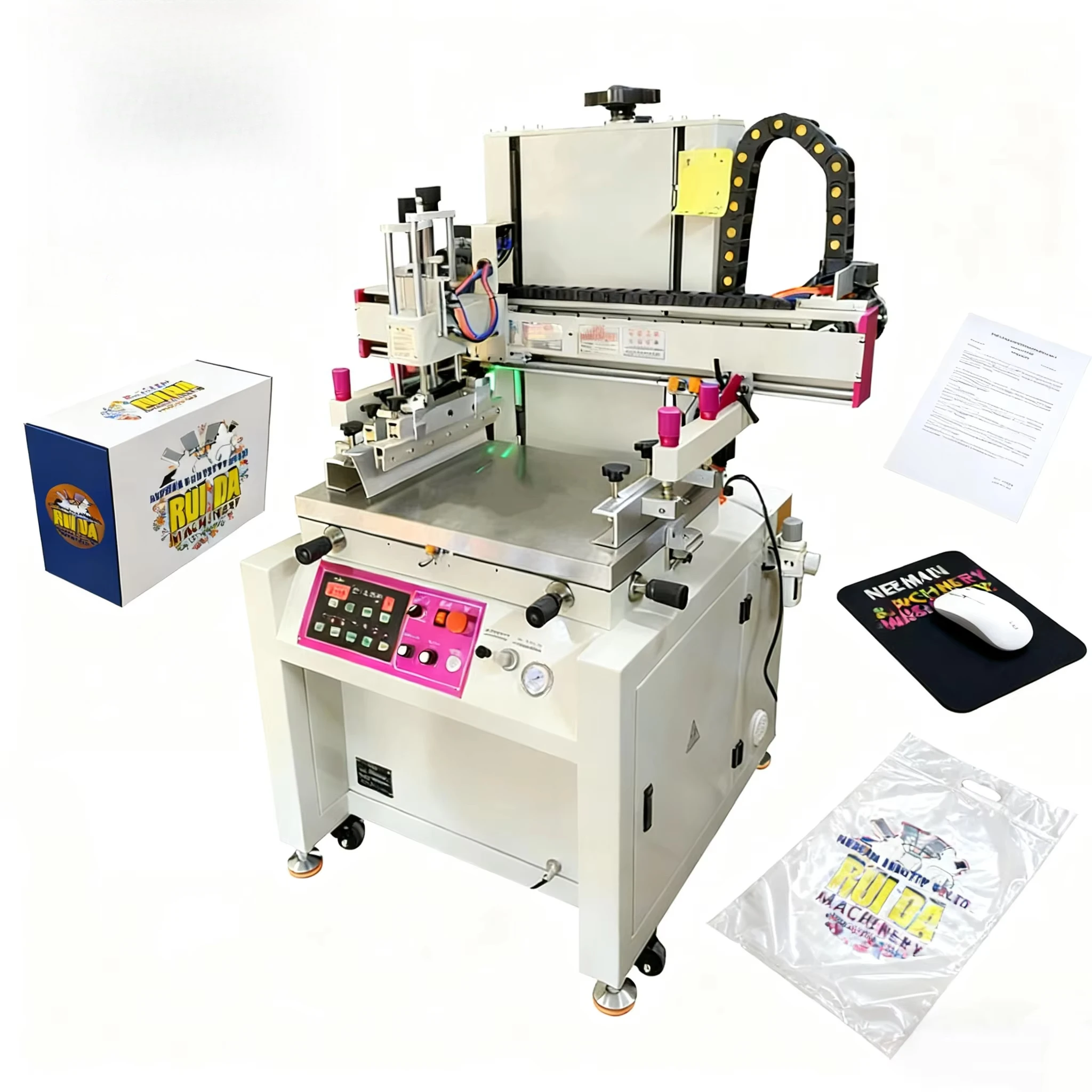 Semi-automatic Monochrome Screen Printing Machine High Precision Platform 50*70 Flat Vertical For Textiles And Plastic