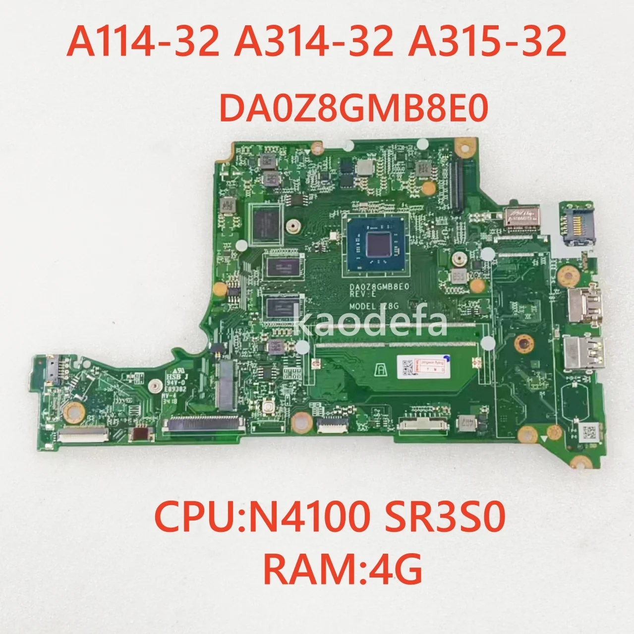 DA0Z8GMB8E0 для Acer Aspir для Acer Aspire A114-32 A314-32 A315-32, материнская плата для ноутбука, процессор N4100, оперативная память 4 ГБ, 100% тест в порядке
DA0Z8GMB8E0 для Acer Aspir для Acer Aspire A114-32 A314-32 A315-32, материнская плата для ноутбука, процессор N4100, оперативная память 4 ГБ, 100% тест в порядке