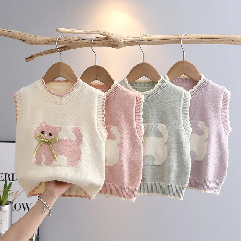 Fashion Fall Winter Knitted Sweaters Girls Casual O-Neck Pullover Vest All-match Sleeveless Girl Cat Pattern Tops Jumper IY06051
Fashion Fall Winter Knitted Sweaters Girls Casual O-Neck Pullover Vest All-match Sleeveless Girl Cat Pattern Tops Jumper IY06051