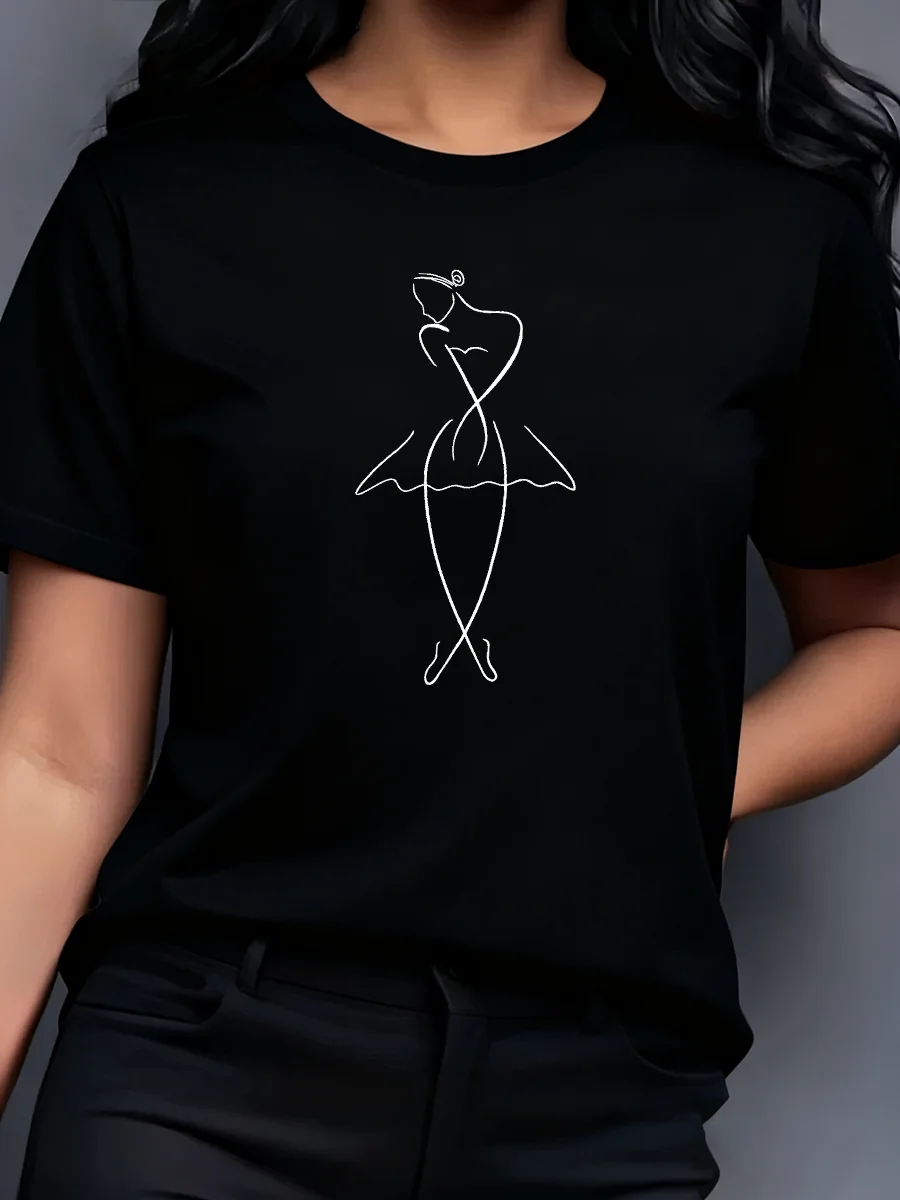 Женская повседневная футболка из 100% хлопка с короткими рукавами, модный топ с круглым вырезом и принтом для балеток, женские футболки
Женская повседневная футболка из 100% хлопка с короткими рукавами, модный топ с круглым вырезом и принтом для балеток, женские футболки