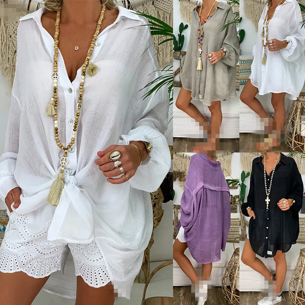 Summer Women's Clothing Solid Color Button Long Sleeve Loose Casual Shirt Blouse Top
Summer Women's Clothing Solid Color Button Long Sleeve Loose Casual Shirt Blouse Top