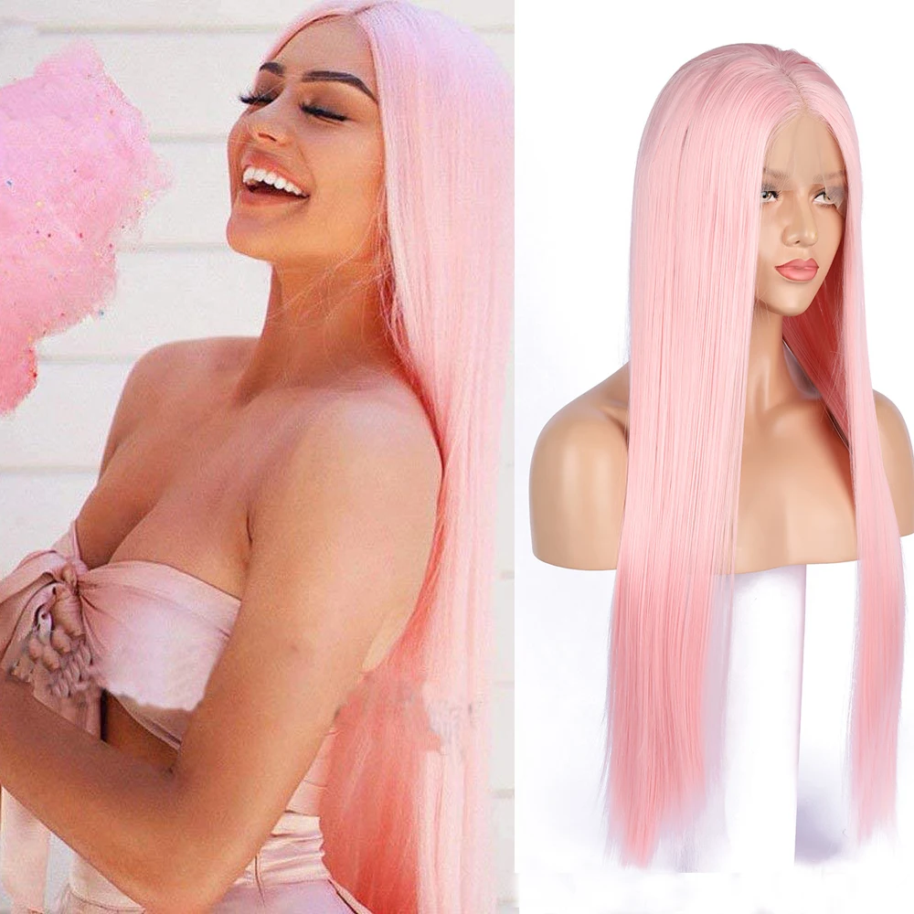 Мягкий 30-дюймовый длинный розовый шелковый прямой парик 180 Плотность бесклеевой синтетический 13*4*1 парик фронта шнурка для женщин детские волосы предварительно выщипанные 
Мягкий 30-дюймовый длинный розовый шелковый прямой парик 180 Плотность бесклеевой синтетический 13*4*1 парик фронта шнурка для женщин детские волосы предварительно выщипанные