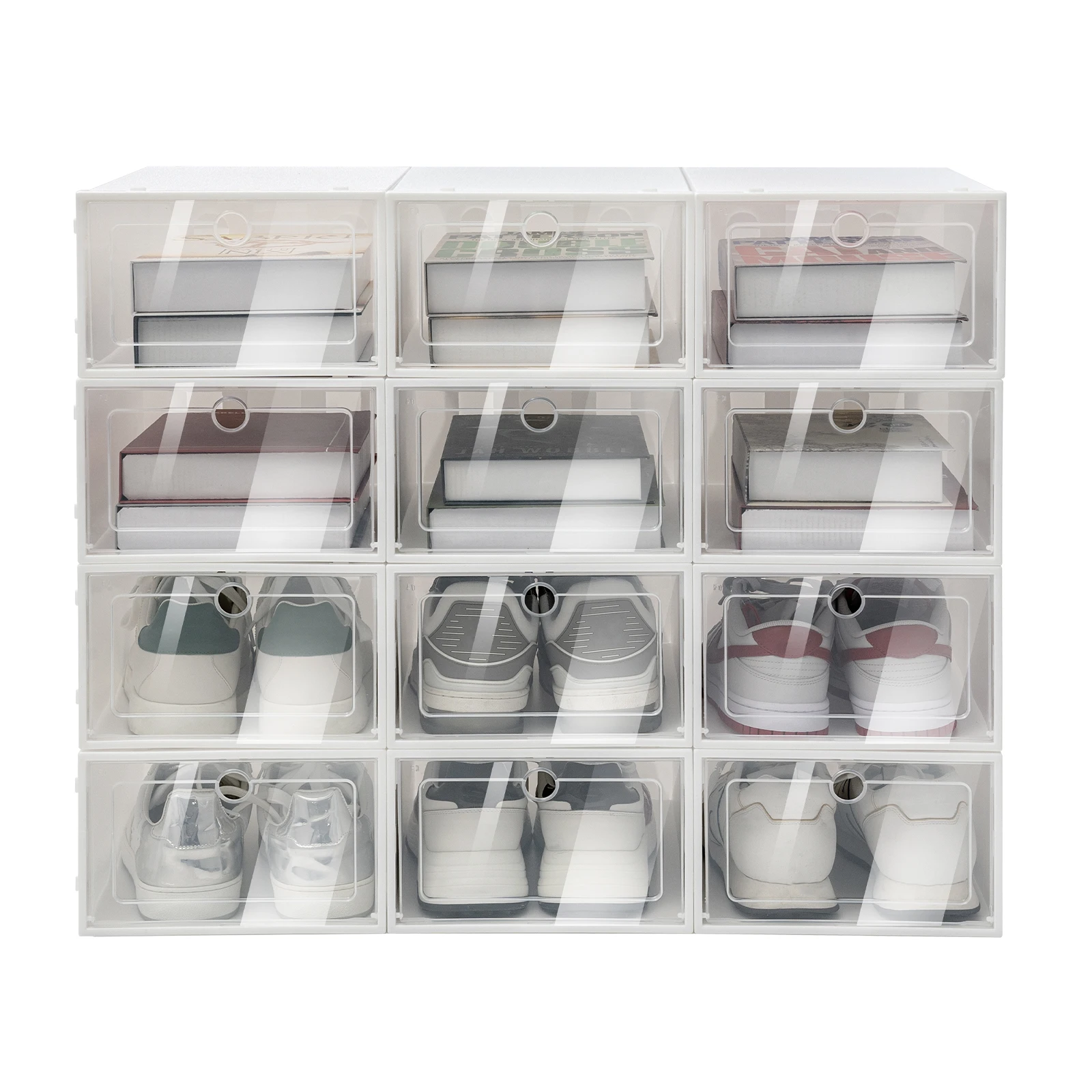24Pcs Shoe Drawer Storage Box Clear Plastic Space Saving Foldable Shoes Case Stackable Organizer Display for Sneakers, Boots
24Pcs Shoe Drawer Storage Box Clear Plastic Space Saving Foldable Shoes Case Stackable Organizer Display for Sneakers, Boots