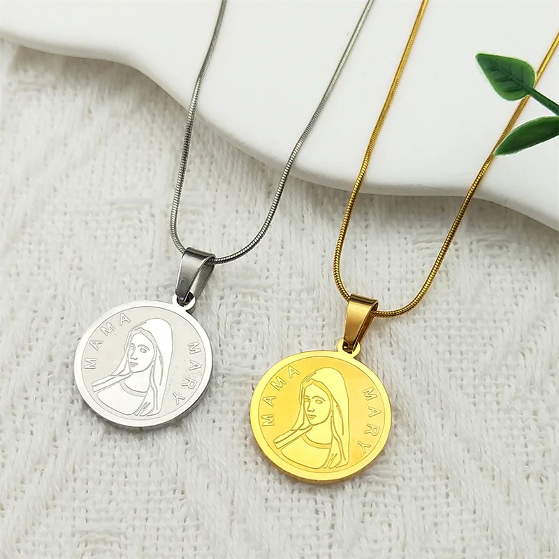 Stainless Steel Virgin Mary MAMA Round Pendant Necklace for Women Men Gold Color Snake Chain Jewelry Gifts collarZZZ827
Stainless Steel Virgin Mary MAMA Round Pendant Necklace for Women Men Gold Color Snake Chain Jewelry Gifts collarZZZ827