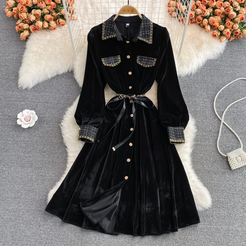 ALPHALMODA French Vintage High end Light Luxury Tie-up Belt Velvet Dress Elegant Faux Pocket Long Fashion Dress
ALPHALMODA French Vintage High end Light Luxury Tie-up Belt Velvet Dress Elegant Faux Pocket Long Fashion Dress