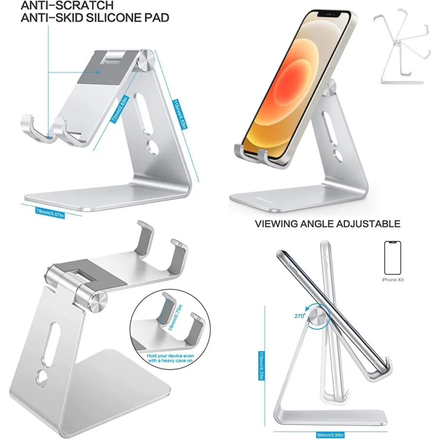 Adjustable Cell Phone Stand, Aluminum Desktop Cellphone Stand with Anti-Slip Base and Convenient Charging Port, Fits All Smart
Adjustable Cell Phone Stand, Aluminum Desktop Cellphone Stand with Anti-Slip Base and Convenient Charging Port, Fits All Smart