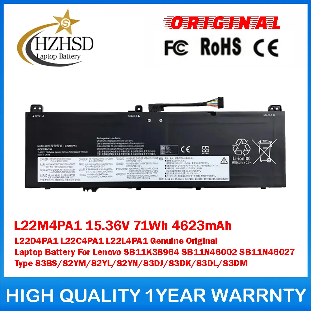 L22M4PA1 15.36V 71Wh 4623mAh L22D4PA1/C4PA1/L4PA1 Genuine Original Laptop Battery For Lenovo SB11K38964 SB11N46002/027 Type 83BS
L22M4PA1 15.36V 71Wh 4623mAh L22D4PA1/C4PA1/L4PA1 Genuine Original Laptop Battery For Lenovo SB11K38964 SB11N46002/027 Type 83BS