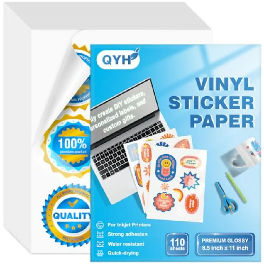 Printable Vinyl Sticker Paper for Inkjet Printer - Sheets Glossy White Waterproof Self-Adhesive Sticker Paper, 8.5"x11" Letter
Printable Vinyl Sticker Paper for Inkjet Printer - Sheets Glossy White Waterproof Self-Adhesive Sticker Paper, 8.5"x11" Letter