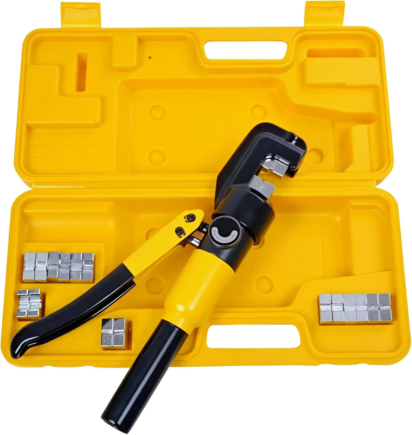 10 Ton Hydraulic Hand Crimper Tool Set for Stainless Steel Cable Railing Fittings, Crimps 1/8" to 3/16", with 9 Pairs of Dies
10 Ton Hydraulic Hand Crimper Tool Set for Stainless Steel Cable Railing Fittings, Crimps 1/8" to 3/16", with 9 Pairs of Dies