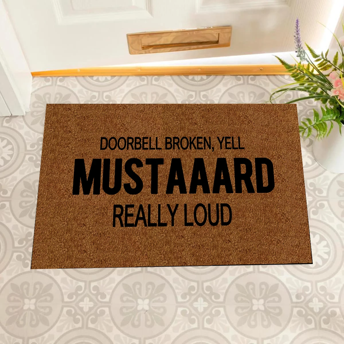 DoorbellBroken Yell Mustaaard Really Loud Doormat Non-Slip Bathroom Kitchen Mat Garden Garage Door Floor Mat Rubber Carpet Rug
DoorbellBroken Yell Mustaaard Really Loud Doormat Non-Slip Bathroom Kitchen Mat Garden Garage Door Floor Mat Rubber Carpet Rug