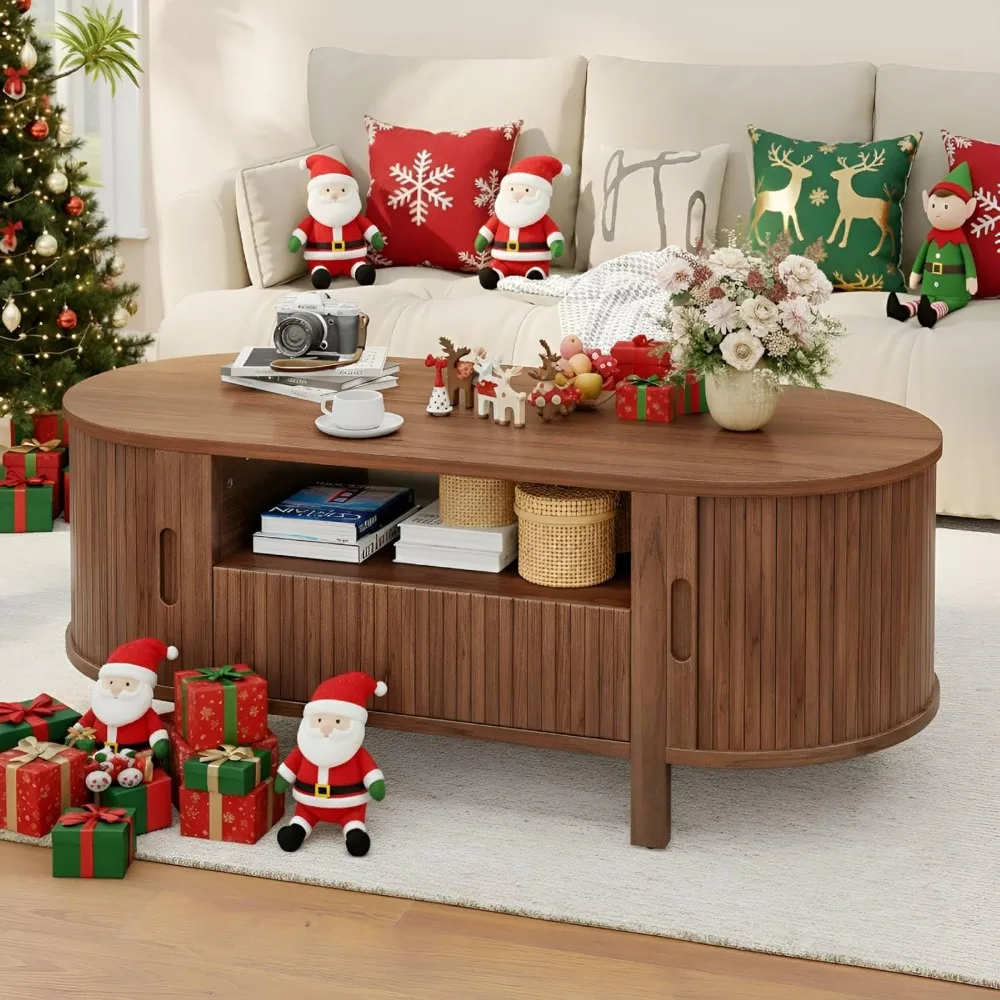 47 Inch Oval Coffee Table, Fluted Coffee Tables with Storage, Mid-Century Modern Living Room Tables, Center Table with Sliding D
47 Inch Oval Coffee Table, Fluted Coffee Tables with Storage, Mid-Century Modern Living Room Tables, Center Table with Sliding D