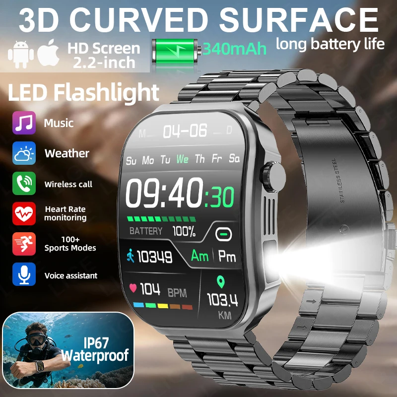 2.2" Large HD Display Smart Watch 2026 New Bluetooth Call Waterproof Flashlight 3D Curved Screen Outdoor Sport Smartwatch Men
2.2" Large HD Display Smart Watch 2026 New Bluetooth Call Waterproof Flashlight 3D Curved Screen Outdoor Sport Smartwatch Men