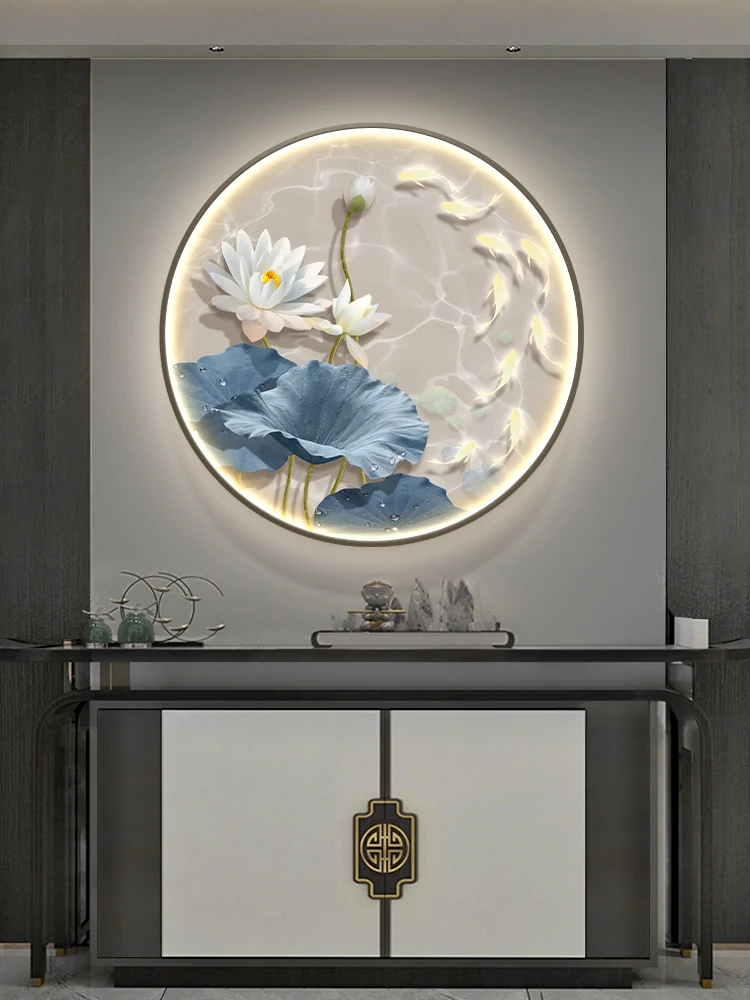 Modern minimalist decorative painting of lotus and nine fish in the entrance hall
Modern minimalist decorative painting of lotus and nine fish in the entrance hall