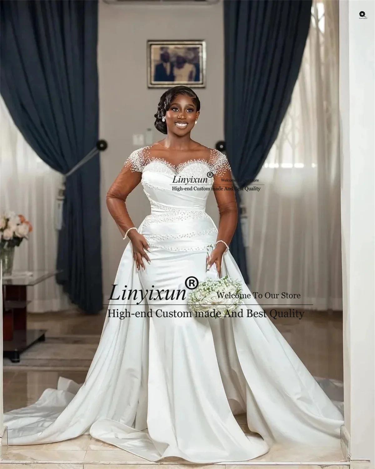 African Beaded Sequins Wedding Dress With Remove Train Customized Mermaid Women Bridal Gowns Full Sleeves vestido de novia
African Beaded Sequins Wedding Dress With Remove Train Customized Mermaid Women Bridal Gowns Full Sleeves vestido de novia