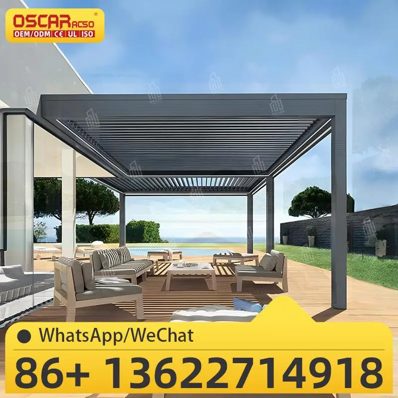 Outdoor Aluminium Waterproof Louver Roof Motorized Garden Gazebo with Plastic Frame Luxury Modern Ideal for Patio Yard Lawn perg
Outdoor Aluminium Waterproof Louver Roof Motorized Garden Gazebo with Plastic Frame Luxury Modern Ideal for Patio Yard Lawn perg