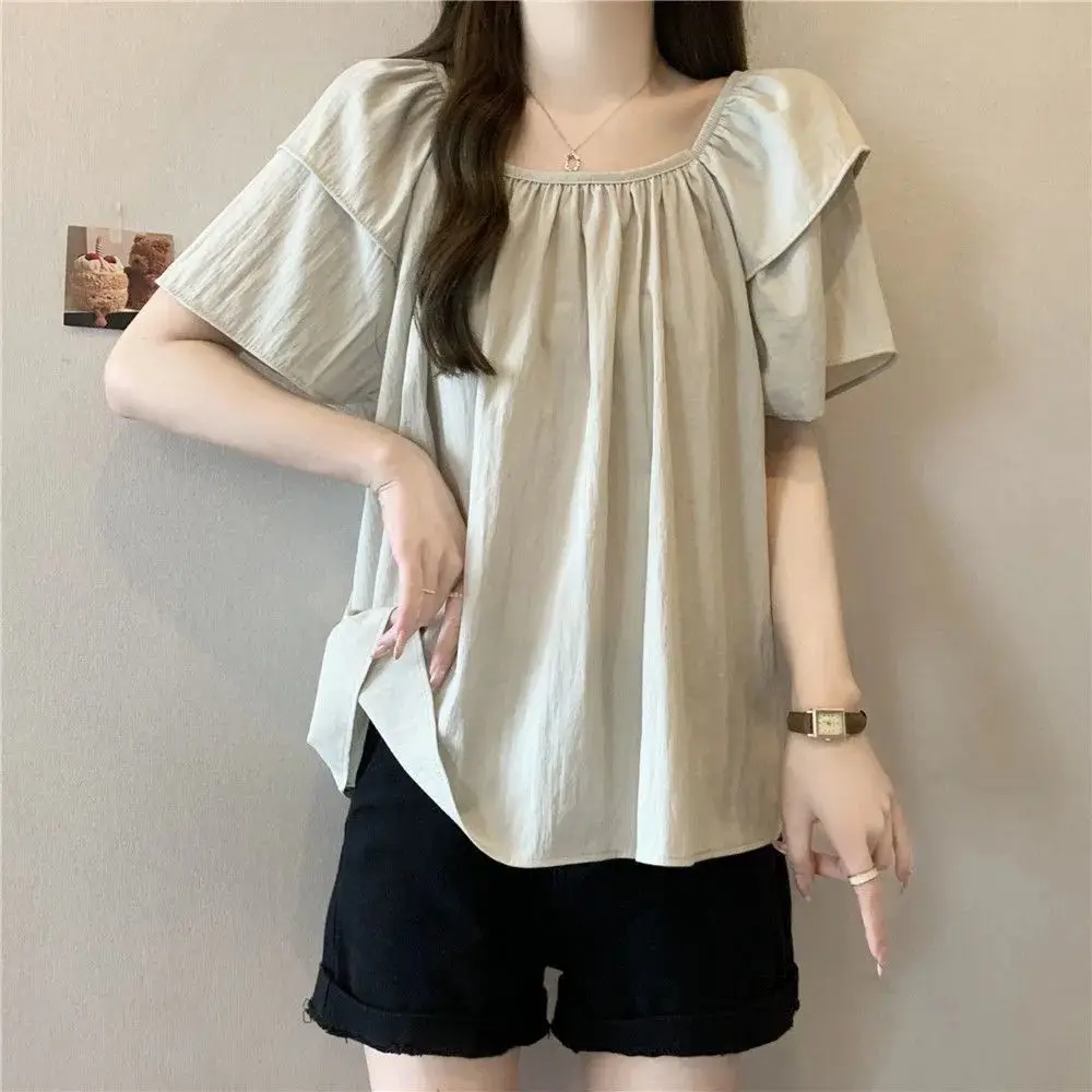 Plus-size women's summer new pure color loose slimming belly-covering versatile simple style retro square neck short-sleeve top
Plus-size women's summer new pure color loose slimming belly-covering versatile simple style retro square neck short-sleeve top