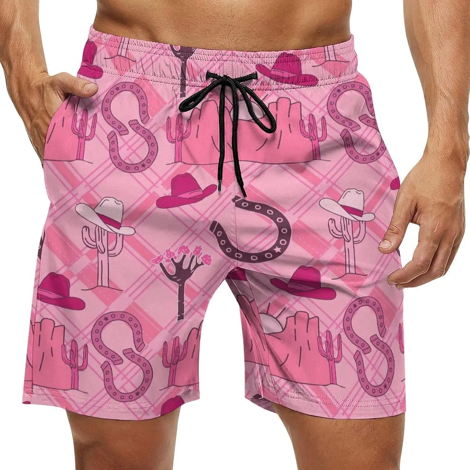 Розовые пляжные шорты для мужчин, милые ковбойские забавные гавайские шорты для плавания, сетчатая подкладка, плавки с карманом
Розовые пляжные шорты для мужчин, милые ковбойские забавные гавайские шорты для плавания, сетчатая подкладка, плавки с карманом