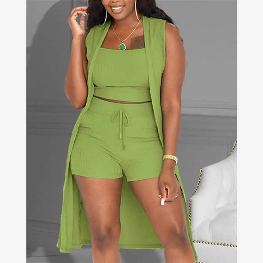 Pure Color Three-piece Set 3PCS Tank Top Shorts Set with Vest Cardigan Polyester Summer Fashion Women's Ensemble
Pure Color Three-piece Set 3PCS Tank Top Shorts Set with Vest Cardigan Polyester Summer Fashion Women's Ensemble