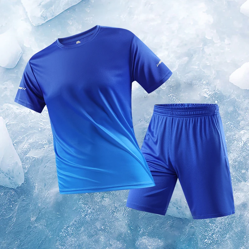 New Summer Men's Ice Silk Quick-Drying Sports Set Gradient Short Sleeve T-Shirt Mesh Shorts Casual Running Tracksuit Fashion set
New Summer Men's Ice Silk Quick-Drying Sports Set Gradient Short Sleeve T-Shirt Mesh Shorts Casual Running Tracksuit Fashion set