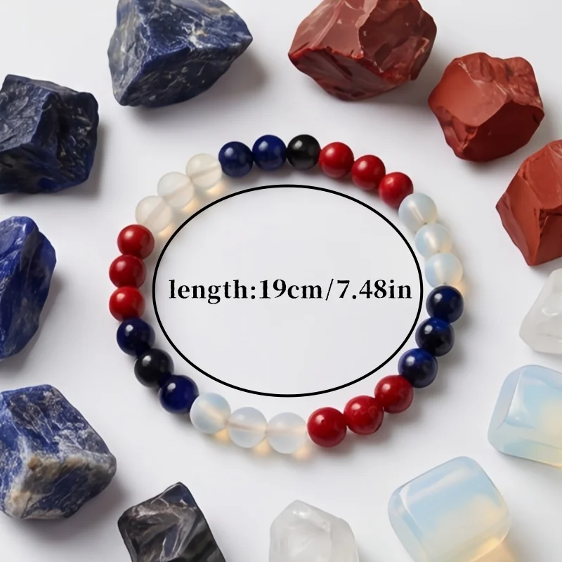1 x Natural stone beaded bracelet (red, blue, and white); the beads have a smooth, high-quality feel, and the elastic cord ensures a comfortable fit for most wrist sizes.
1 x Natural stone beaded bracelet (red, blue, and white); the beads have a smooth, high-quality feel, and the elastic cord ensures a comfortable fit for most wrist sizes.