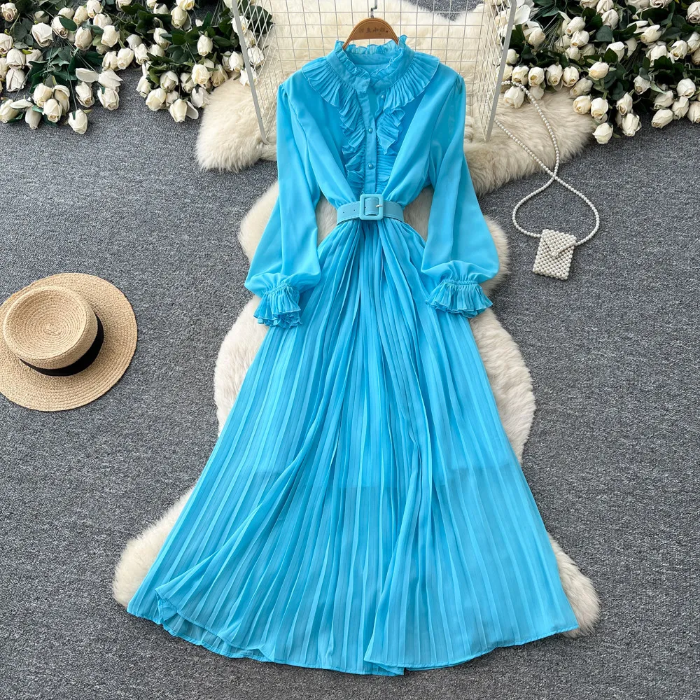 Women's Dress Summer Elegant Lantern Sleeve Pleated V-Neck Ruffle Fungus Slim Fit High Waist Bandage Maxi Vestido Female DS491
Women's Dress Summer Elegant Lantern Sleeve Pleated V-Neck Ruffle Fungus Slim Fit High Waist Bandage Maxi Vestido Female DS491