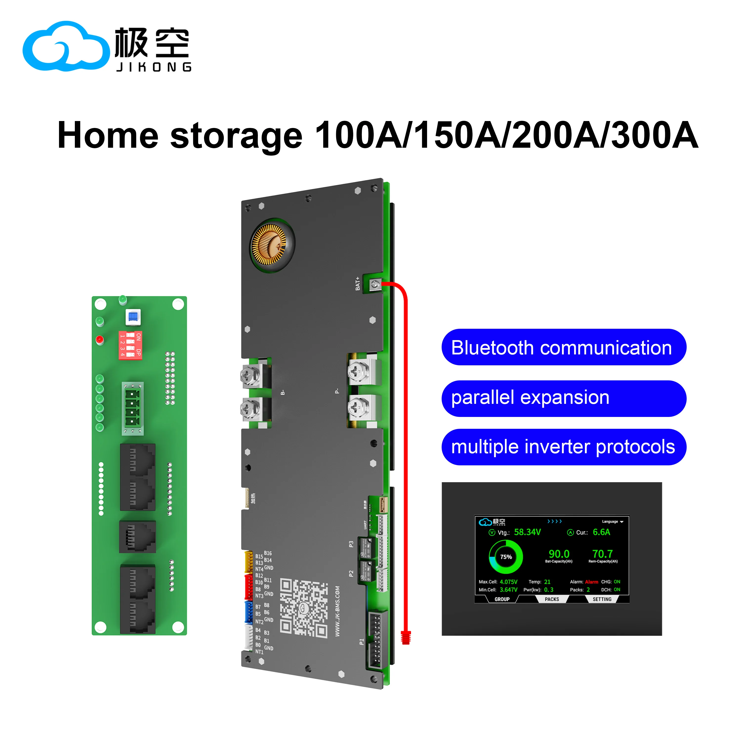 JIKONG V19 BMS 100A 150A 200A 300A 8S/24S 24V 48V 72V with 4.3LCD/7.0LCD Smart BMS Li-ion/ Lifepo4/ LTO JK active balancing BMS
JIKONG V19 BMS 100A 150A 200A 300A 8S/24S 24V 48V 72V with 4.3LCD/7.0LCD Smart BMS Li-ion/ Lifepo4/ LTO JK active balancing BMS