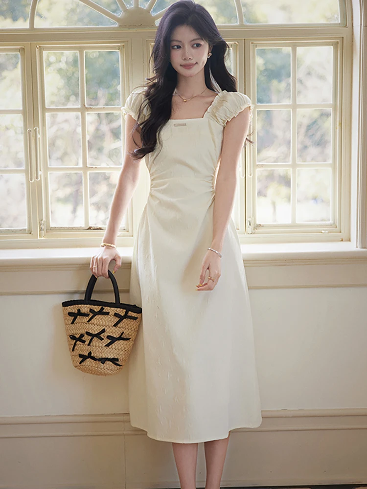Women Korean Fashion Elegant Casual Holiday Dress Summer White Jacquard Puff Sleeve Midi Dress 2025 New Elegant Chic Party Dress
Women Korean Fashion Elegant Casual Holiday Dress Summer White Jacquard Puff Sleeve Midi Dress 2025 New Elegant Chic Party Dress