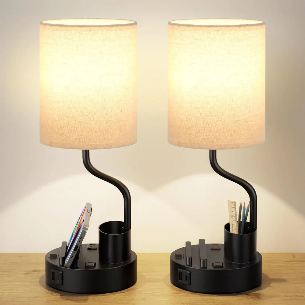 Bedroom set of 2 nightstand lights with AC socket and USB charger, 3 color temperature lamp
Bedroom set of 2 nightstand lights with AC socket and USB charger, 3 color temperature lamp