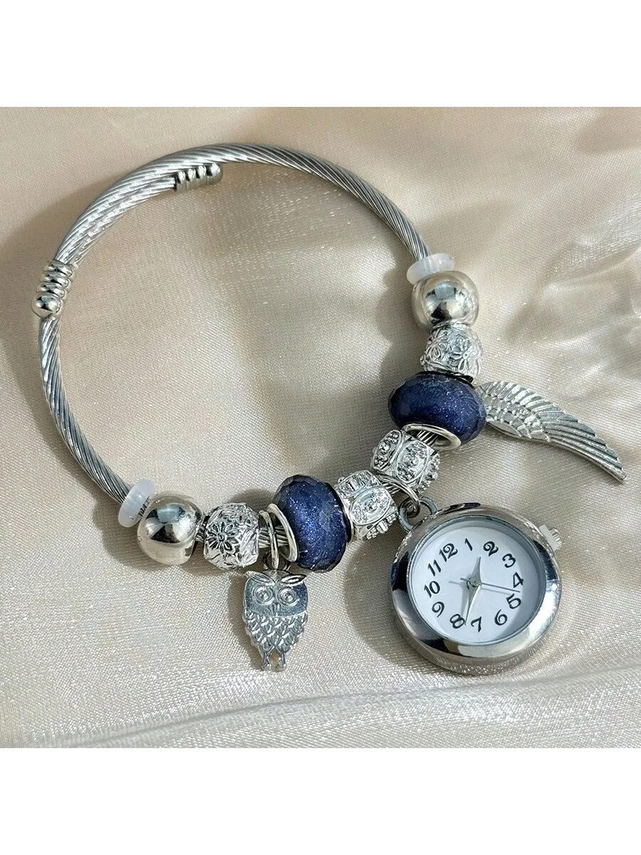 1pc Women's Fashion Elastic Bangle Bracelet Watch, Pink Heart Shape, Rhinestone, Colorful Beads & Alloy Quartz Watch
1pc Women's Fashion Elastic Bangle Bracelet Watch, Pink Heart Shape, Rhinestone, Colorful Beads & Alloy Quartz Watch