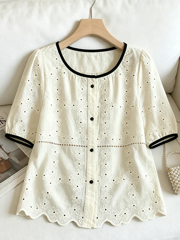 plus Size Summer New Style Loose Embroidered round Neck Short Sleeve Shirt Slimming Meat Covering Personality Top for Women
plus Size Summer New Style Loose Embroidered round Neck Short Sleeve Shirt Slimming Meat Covering Personality Top for Women