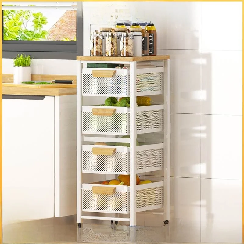 Home Multi-layer Storage Rack Stand Small Cart Spice Organizer Fruit Vegetable Storage Shelf Modern Simple Style Stainless Steel
