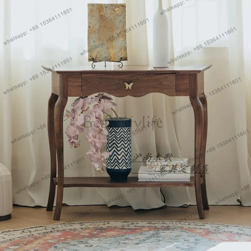 French retro entrance cabinet Solid wood walnut living room entrance foyer decorative cabinet
French retro entrance cabinet Solid wood walnut living room entrance foyer decorative cabinet