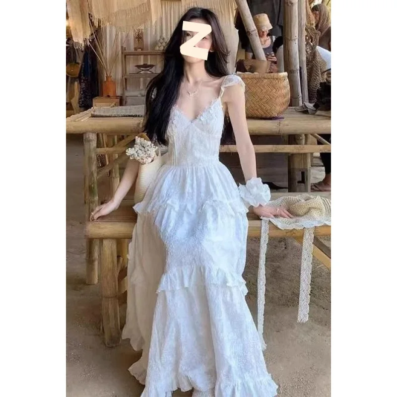 Elegant White Fairy Skirt Lace Backless Dress Beach Vacation Style U-Neckline Streetwear Polyester Fiber Summer Dress
Elegant White Fairy Skirt Lace Backless Dress Beach Vacation Style U-Neckline Streetwear Polyester Fiber Summer Dress