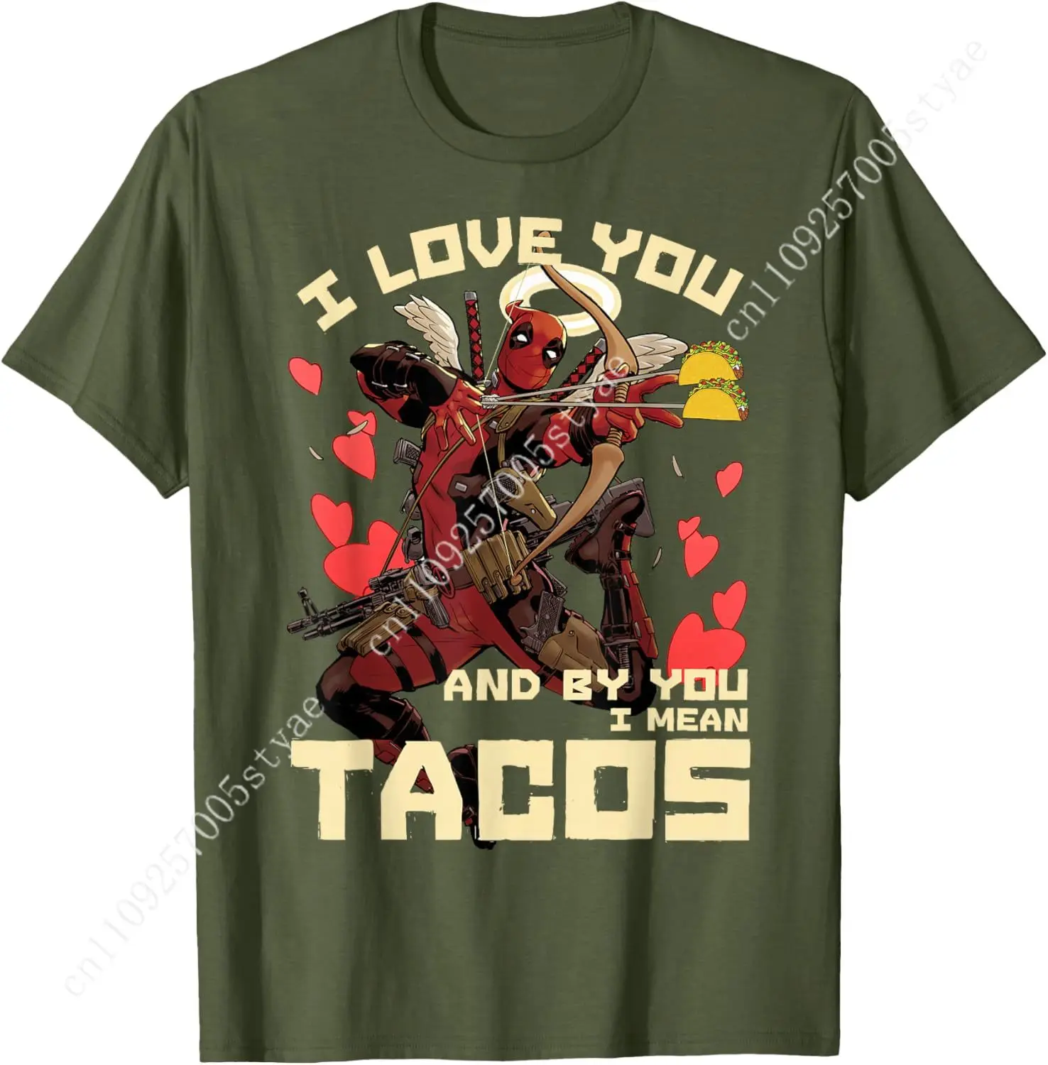 Marvel Deadpool Cupid Love for Tacos Graphic T-Shirt
Marvel Deadpool Cupid Love for Tacos Graphic T-Shirt
