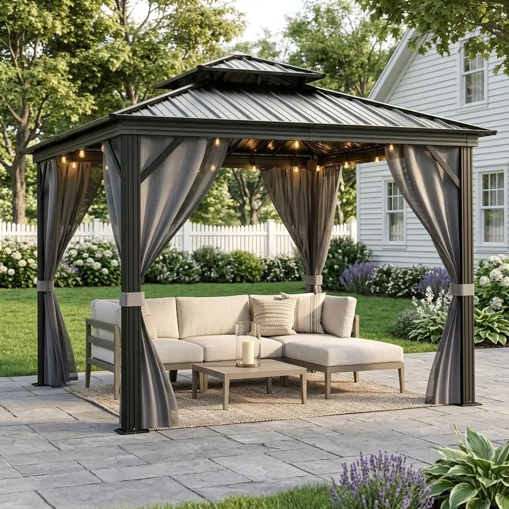 10x10FT Hardtop Gazebo Galvanized Steel Double Roof Aluminum Frame Netting Curtains Patio Deck Customized
10x10FT Hardtop Gazebo Galvanized Steel Double Roof Aluminum Frame Netting Curtains Patio Deck Customized