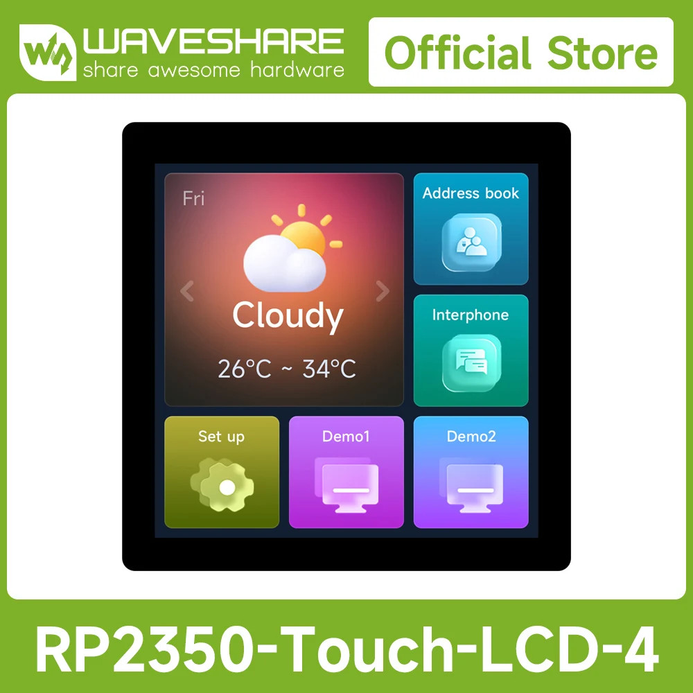 Waveshare RP2350 4inch Display Development Board, 480×480 IPS Panel Display, Optional For Touch. Dual-core & Dual-architecture
Waveshare RP2350 4inch Display Development Board, 480×480 IPS Panel Display, Optional For Touch. Dual-core & Dual-architecture