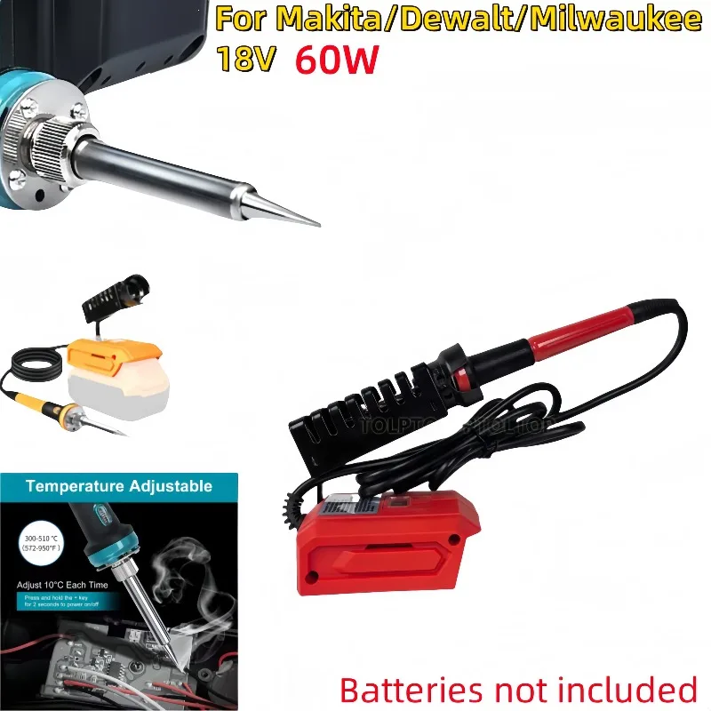 New 60W soldering iron for Makita/DeWalt/Milwaukee 18-20V lithium battery, 300-510℃ adjustable welding tool
New 60W soldering iron for Makita/DeWalt/Milwaukee 18-20V lithium battery, 300-510℃ adjustable welding tool