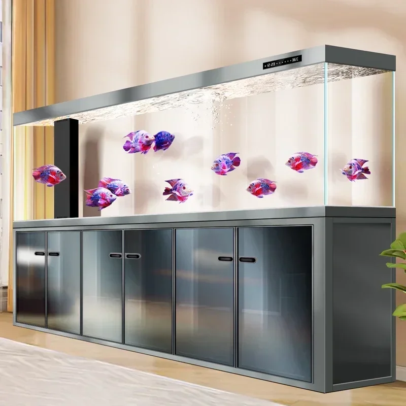 Medium and large arowana tank living room screen gold crystal ultra-white glass bottom filter light luxury ecological aquarium
Medium and large arowana tank living room screen gold crystal ultra-white glass bottom filter light luxury ecological aquarium
