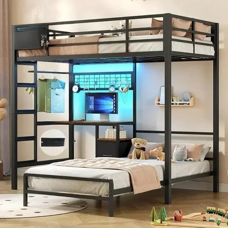 "metal l-shaped twin over twin bunk bed with desk, led lighting, and charging station"
"metal l-shaped twin over twin bunk bed with desk, led lighting, and charging station"