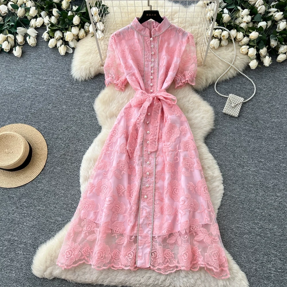 Women's Summer Holiday Hollow out Flower Embroidery Lace Beaded Puff Sleeve Stand Collar Long Evening Prom Party Dress
Women's Summer Holiday Hollow out Flower Embroidery Lace Beaded Puff Sleeve Stand Collar Long Evening Prom Party Dress
