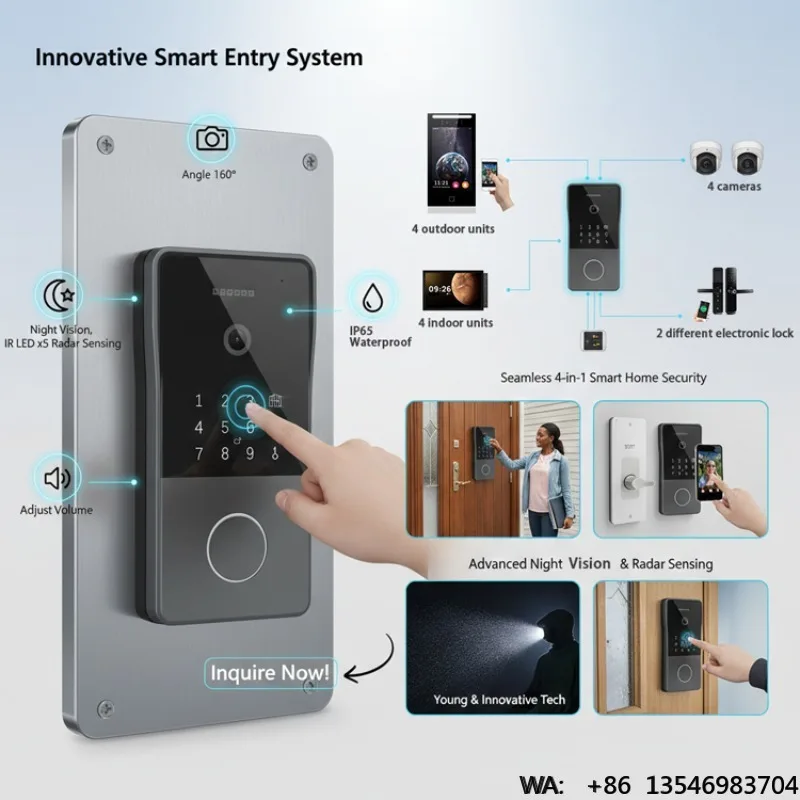 Hiwink 2K Smart Doorbell IP65 Waterproof Door Intercom with Palm Fingerprint PIN Recognition Unlock for Apartment Villa
Hiwink 2K Smart Doorbell IP65 Waterproof Door Intercom with Palm Fingerprint PIN Recognition Unlock for Apartment Villa