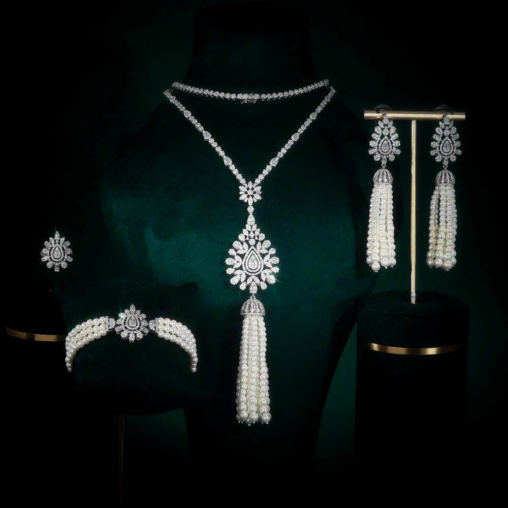 IN JEWELIFE Pearls Tassel Long Flower Evening Necklace Woman Crystals Set Cubic Zirconia Jewelry Sets for Women Wedding Dresses
IN JEWELIFE Pearls Tassel Long Flower Evening Necklace Woman Crystals Set Cubic Zirconia Jewelry Sets for Women Wedding Dresses