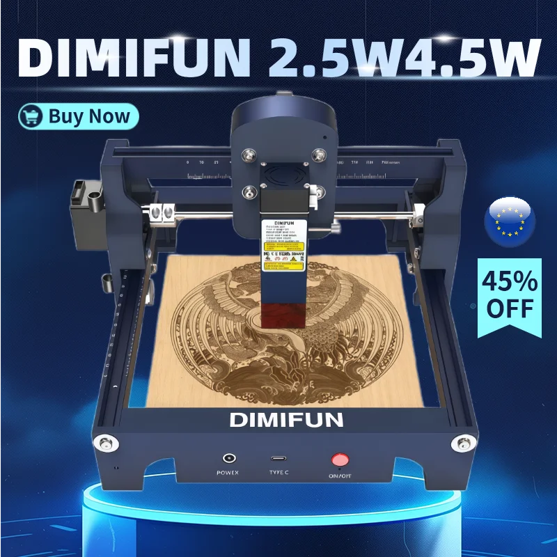 DIMIFUN 2,5 Вт 4,5 Вт мини-портативный лазерный гравер 130X130 мм рабочая зона LightBurn совместим с деревом/кожей/подарком Plug & Play
DIMIFUN 2,5 Вт 4,5 Вт мини-портативный лазерный гравер 130X130 мм рабочая зона LightBurn совместим с деревом/кожей/подарком Plug & Play