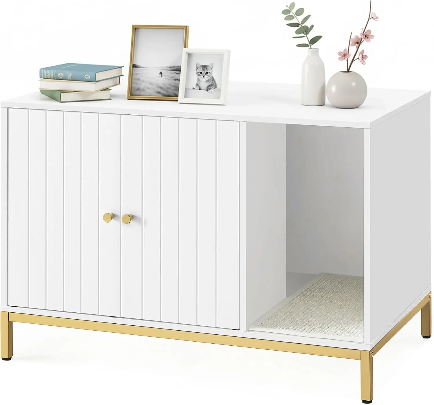 Feandrea Cat Litter Box Enclosure, Hidden Litter Box Furniture with Scratch Pad, Front Entry, Double Cabinet Doors, Modern Style, 31.5" Cat House Washroom Side End Table, White and Gold
Feandrea Cat Litter Box Enclosure, Hidden Litter Box Furniture with Scratch Pad, Front Entry, Double Cabinet Doors, Modern Style, 31.5" Cat House Washroom Side End Table, White and Gold