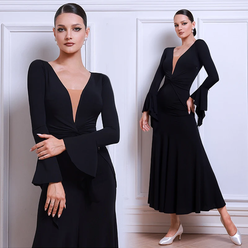 Платье для бальных танцев 2026, стандартный современный танцевальный костюм, черные платья для вальса с длинными рукавами, одежда для бальных танцев AMY3204
Платье для бальных танцев 2026, стандартный современный танцевальный костюм, черные платья для вальса с длинными рукавами, одежда для бальных танцев AMY3204