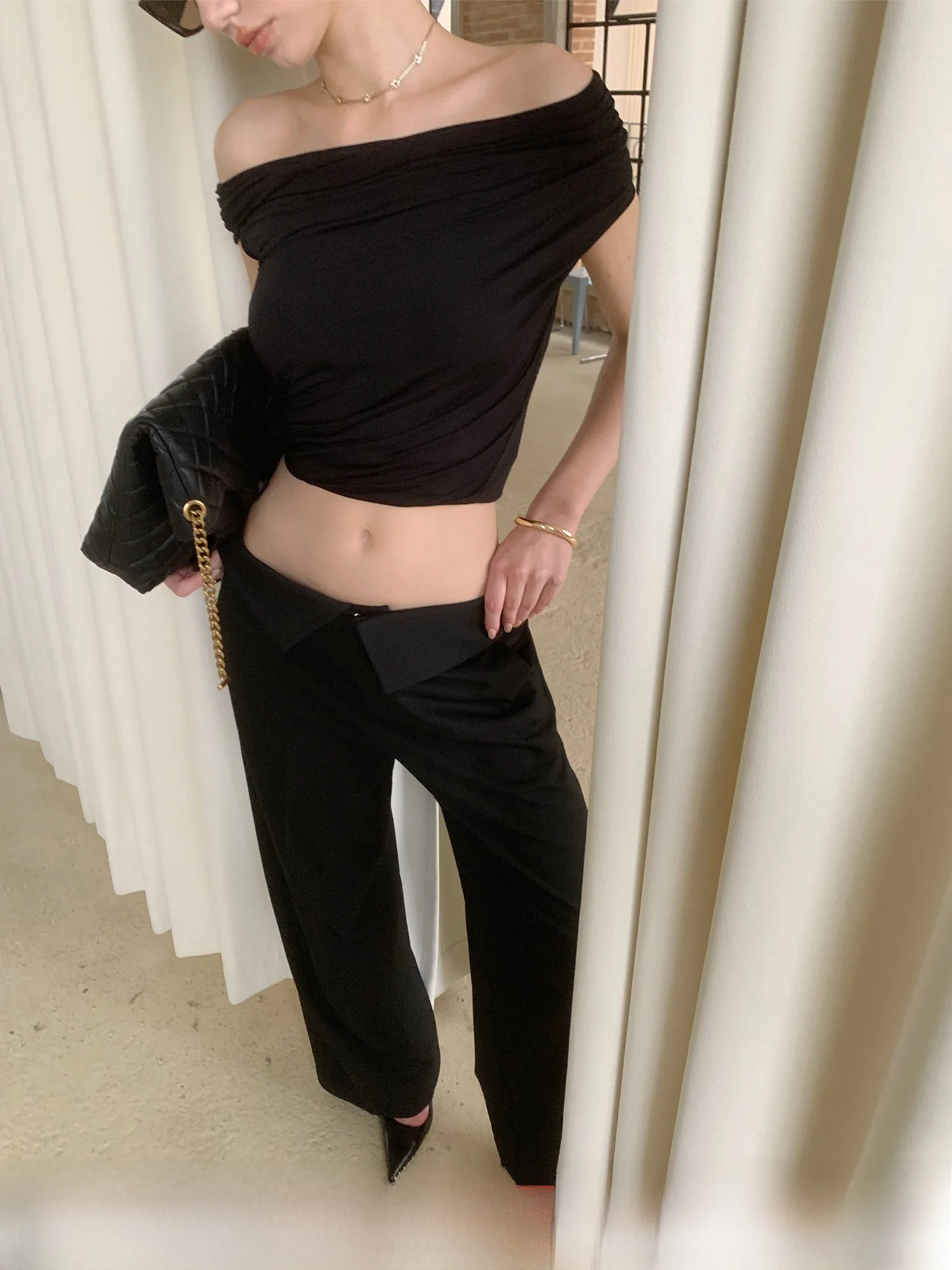 022stepll Bla Свободные женские повседневные брюки с асимметричным дизайном, низкой посадкой, складками на талии, прямым кроем и комфортной посадкой
022stepll Bla Свободные женские повседневные брюки с асимметричным дизайном, низкой посадкой, складками на талии, прямым кроем и комфортной посадкой