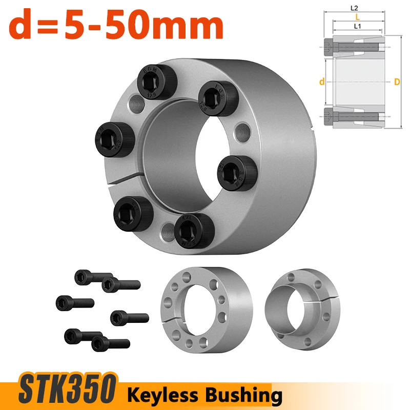 1pcs STK350 Keyless Bushing Connection Tension Shaft Locking Assembly Device Expansion Sleeve Coupling Diaphragm Disk ID 5-50mm
1pcs STK350 Keyless Bushing Connection Tension Shaft Locking Assembly Device Expansion Sleeve Coupling Diaphragm Disk ID 5-50mm