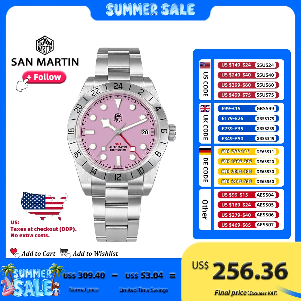 San Martin 39mm Luxury Couple Watches NH34 GMT 316L Stainless Steel Automatic Mechanical Men Watch Gift for boyfriend Sapphire
San Martin 39mm Luxury Couple Watches NH34 GMT 316L Stainless Steel Automatic Mechanical Men Watch Gift for boyfriend Sapphire